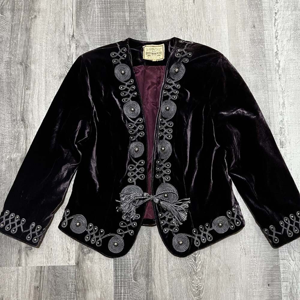 Double D Ranch Wear Dark Smoky Purple Embroidered Velvet Rayon Silk Jacket